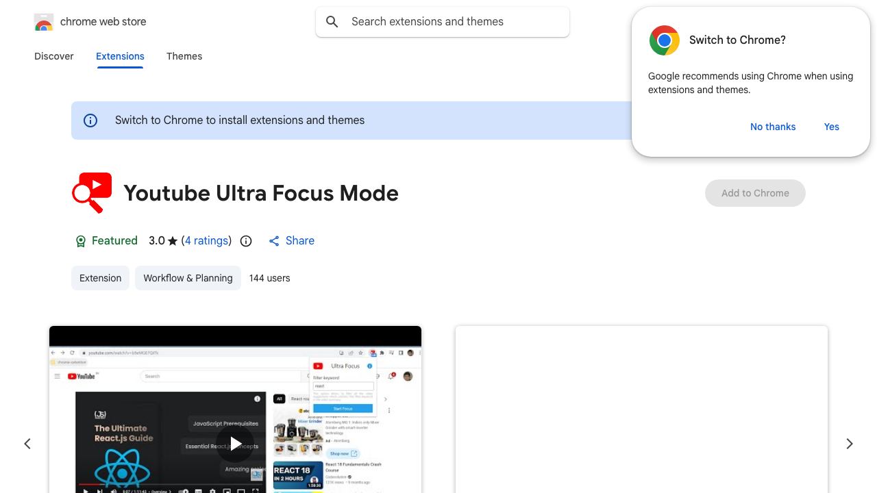 Youtube Ultra Focus Mode website screenshot