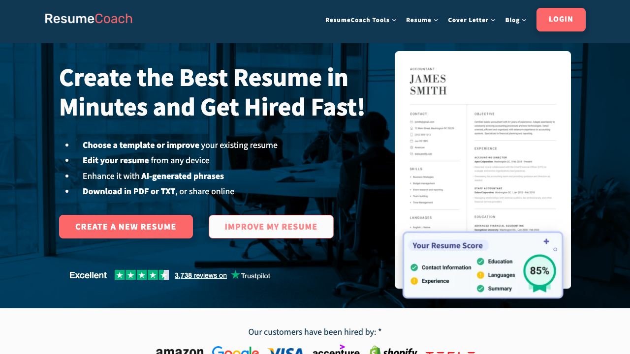 ResumeCoach website screenshot