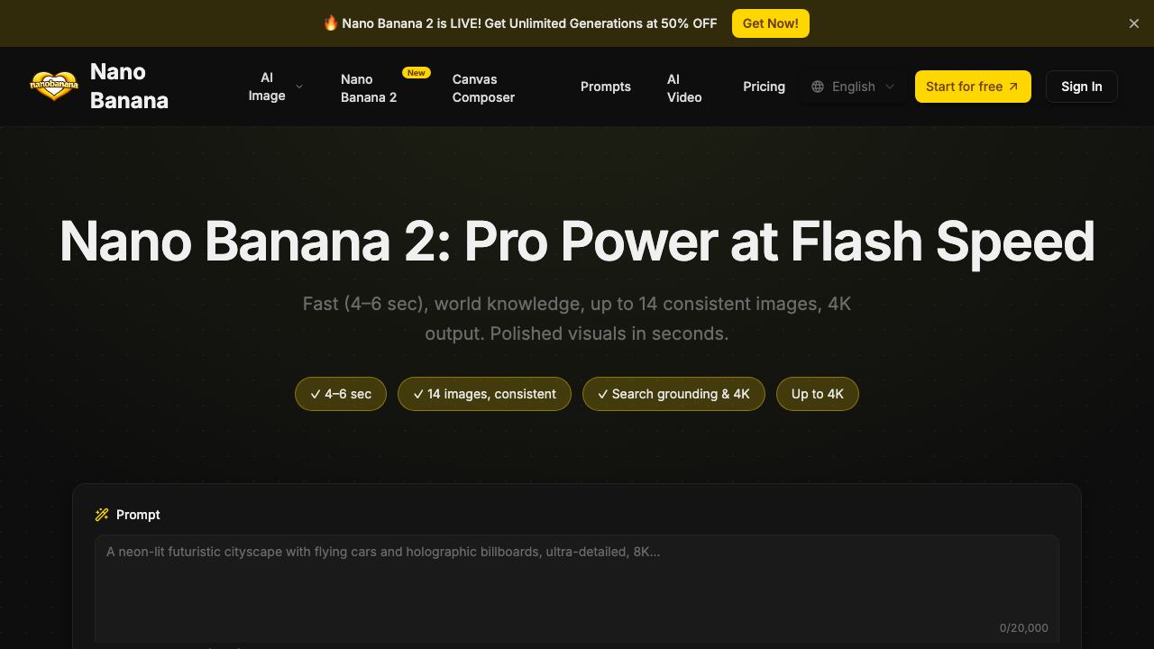 Nano Banana 2 - love website screenshot