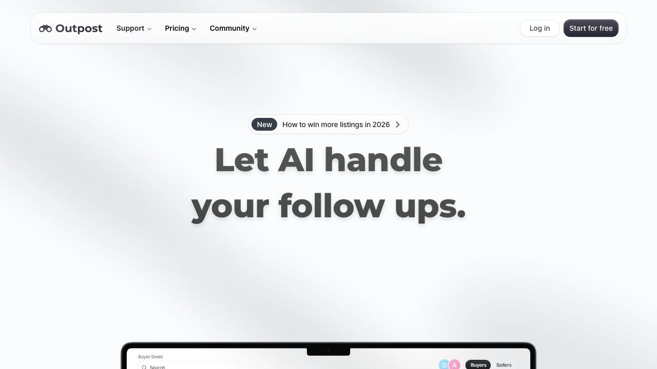 Outpost CRM website screenshot