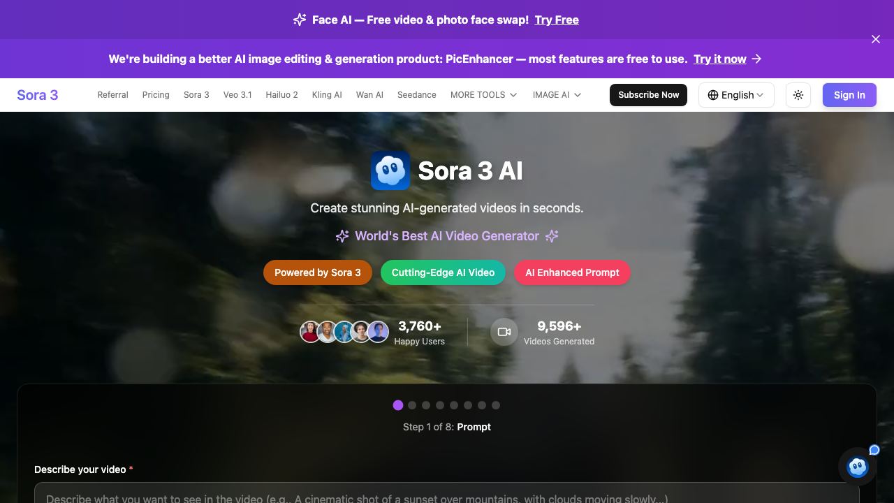 Sora 3 - The Future of AI Video Generation 网站截图