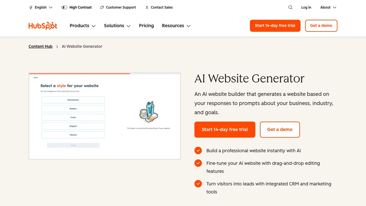 HubSpot AI Website Generator 网站截图
