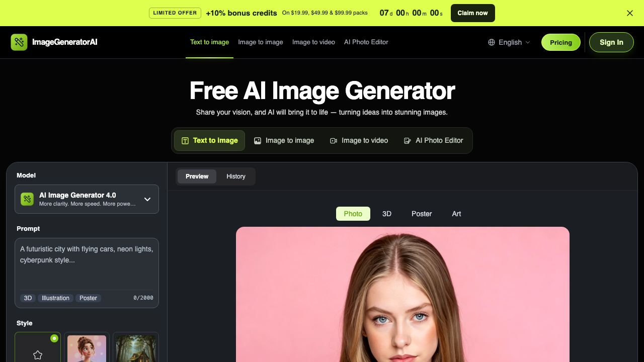 ImageGeneratorAI.io website screenshot