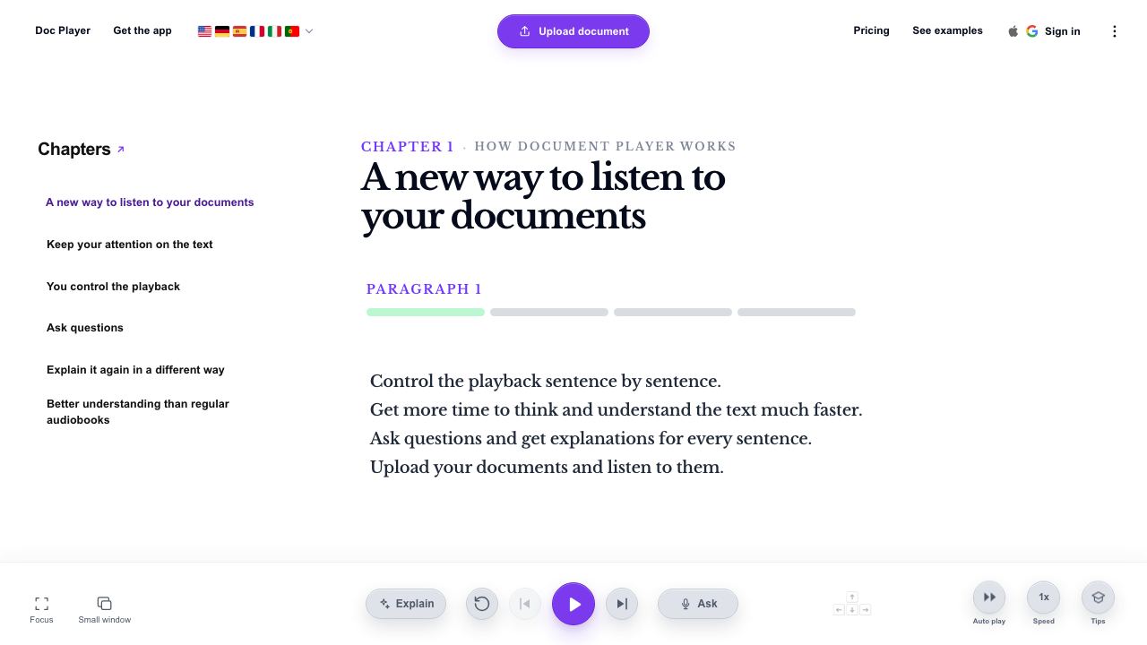 PDF to MP3 网站截图