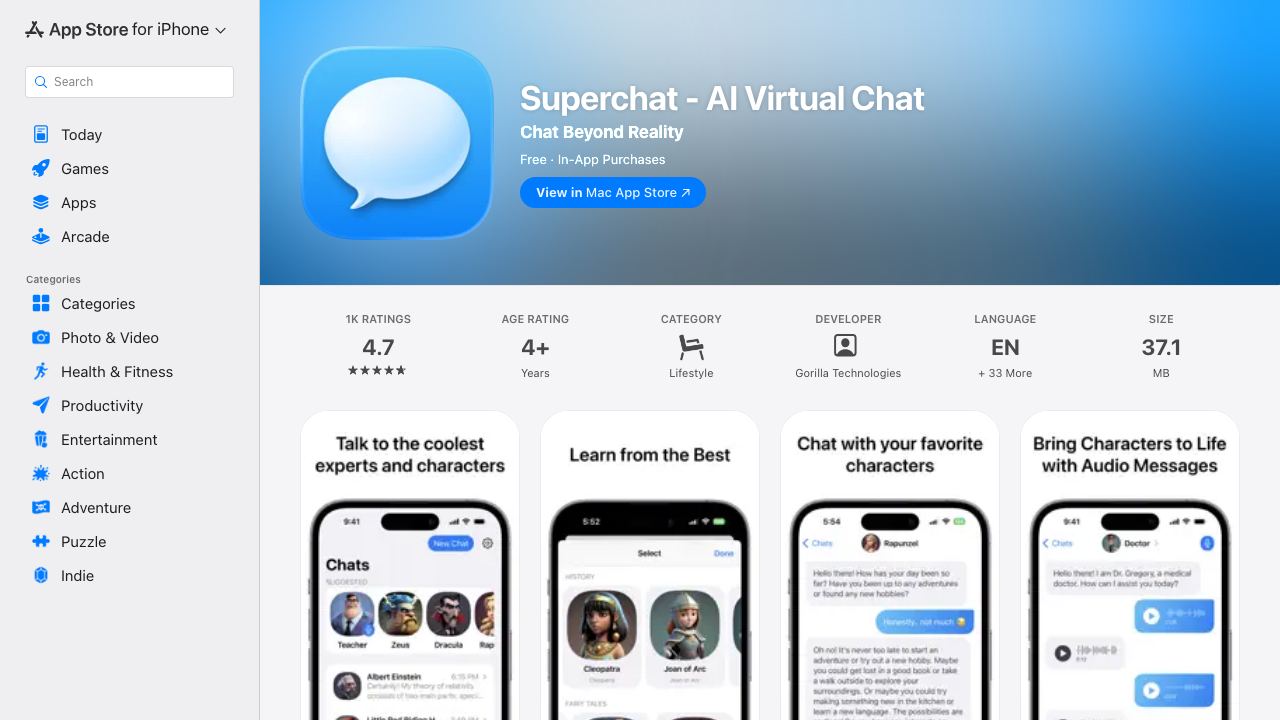 Superchat - AI Virtual Chat 网站截图