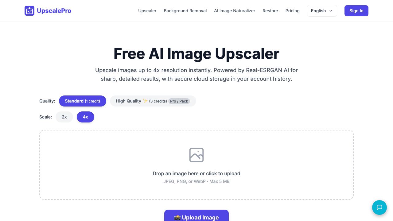 UpscalePro 网站截图