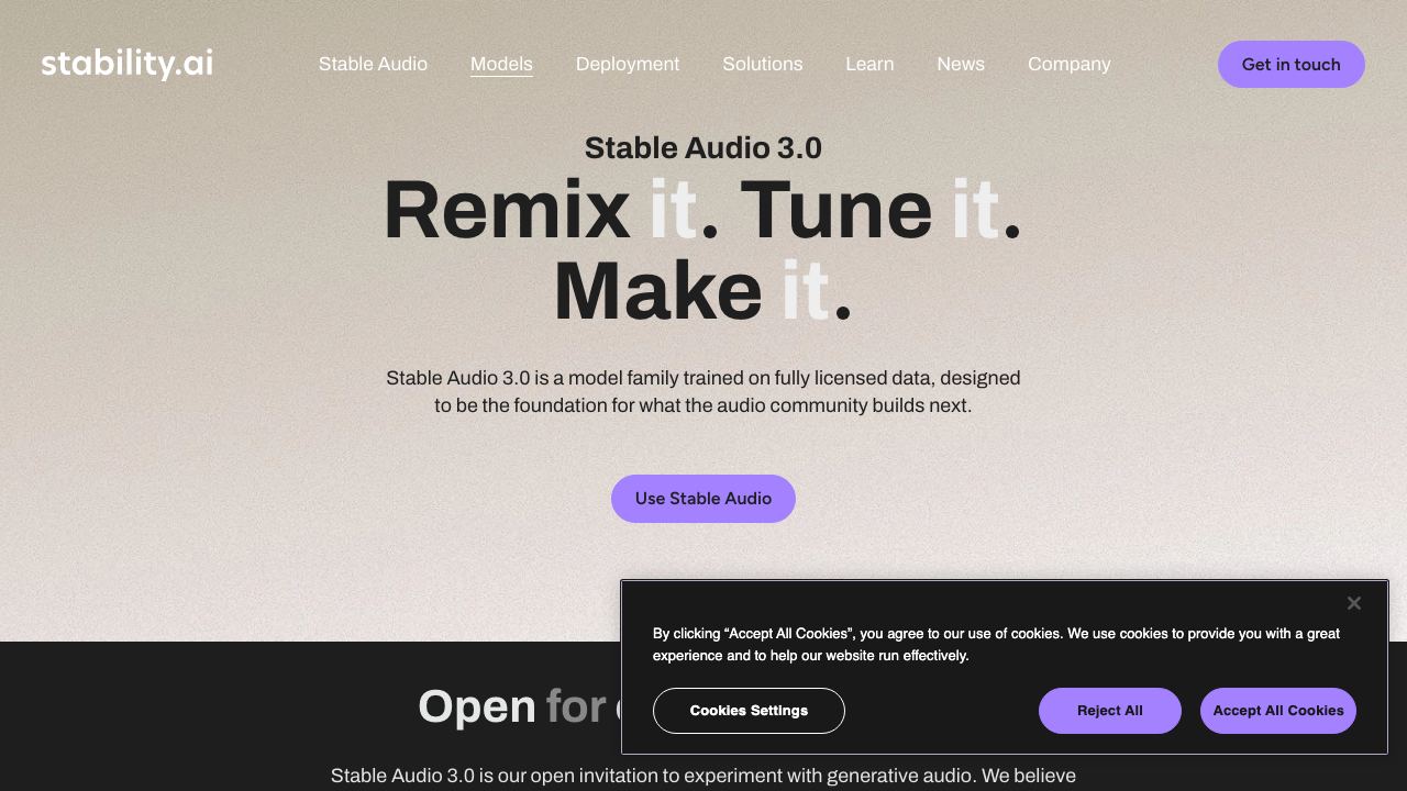 Stable Audio website screenshot