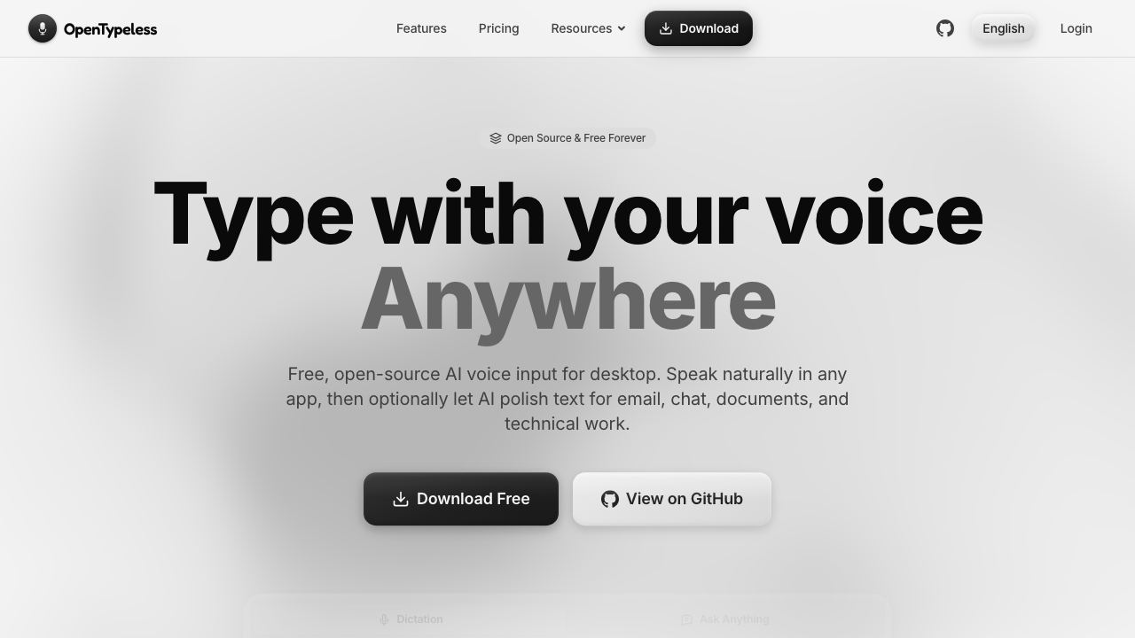 OpenTypeless website screenshot