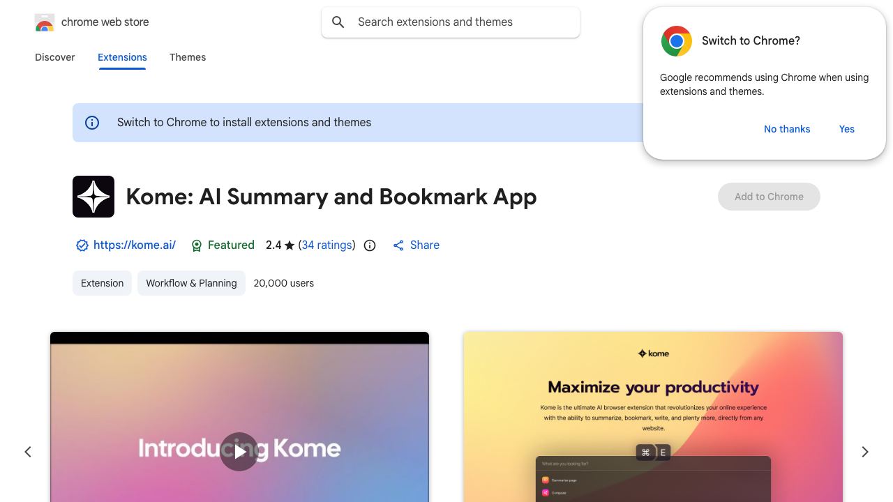 Kome: AI Summary and Bookmark App 网站截图