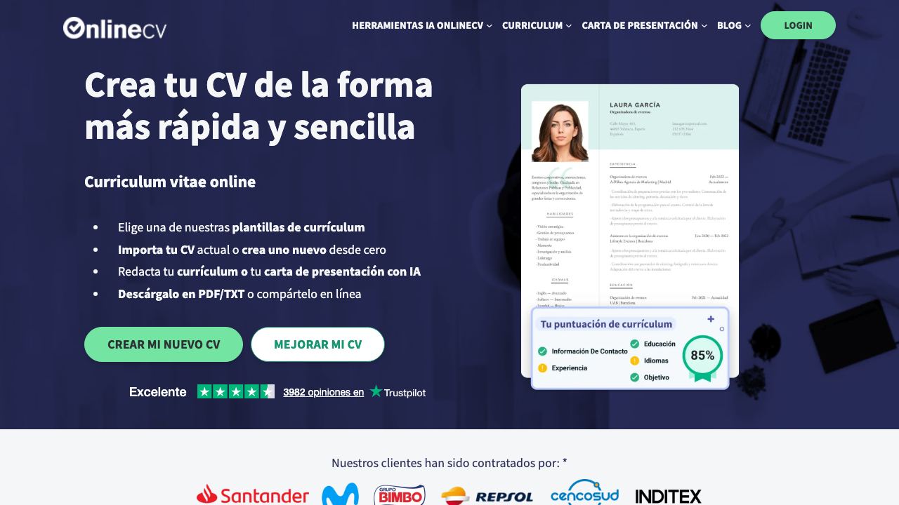 OnlineCV website screenshot