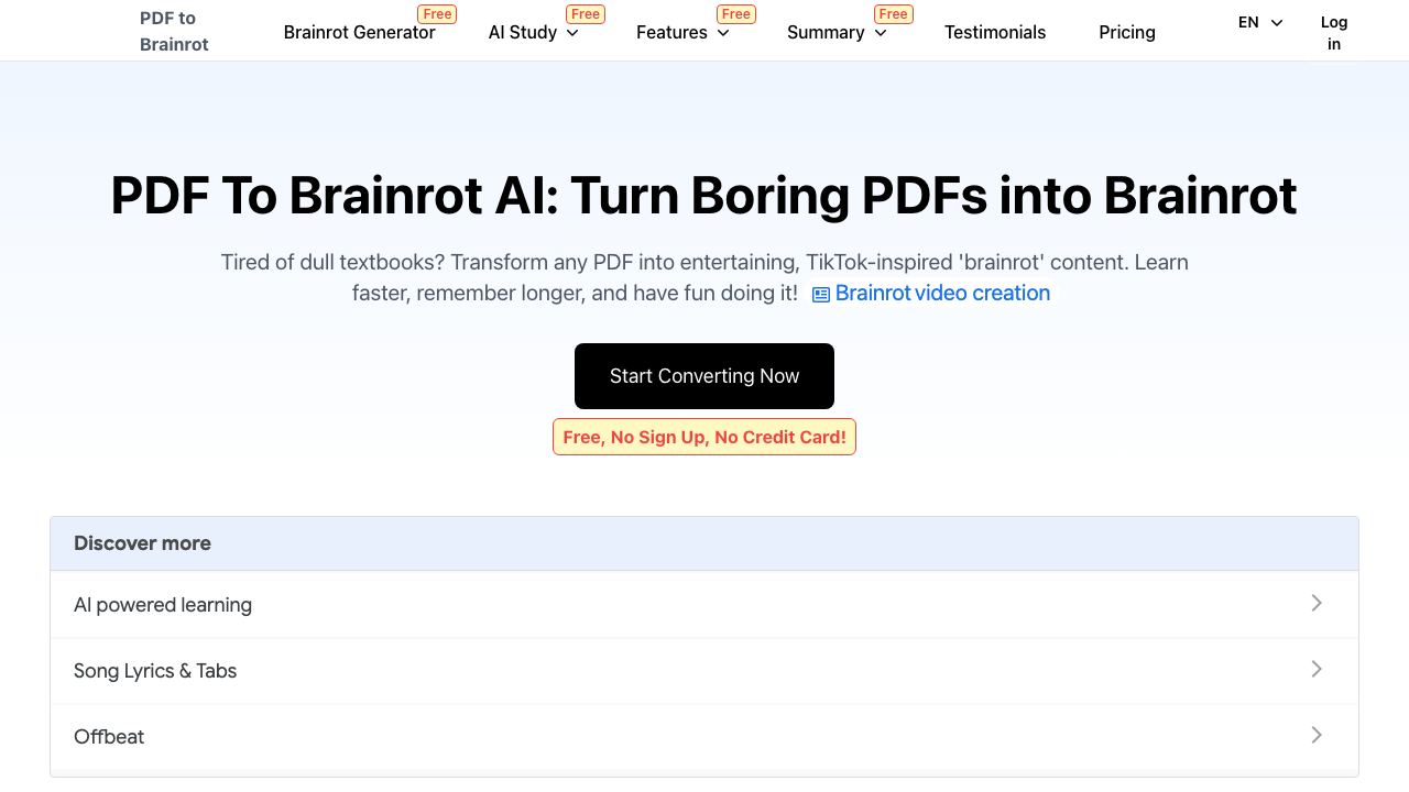 PDF To Brainrot AI 网站截图