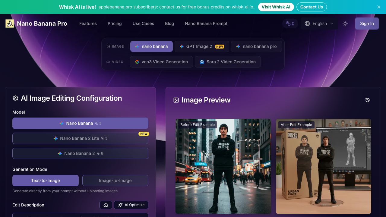 Nano Banana Pro - Free AI Image Editor Beats Flux | 8x Fast 网站截图