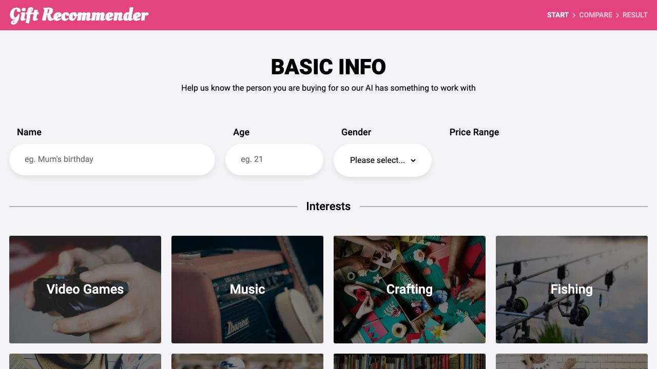 Gift Recommender 网站截图