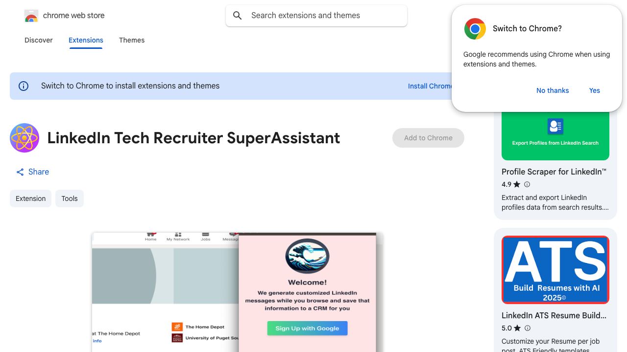 LinkedIn Tech Recruiter SuperAssistant 网站截图