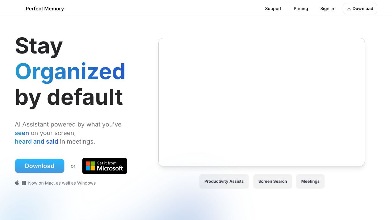 Perfect Memory AI website screenshot