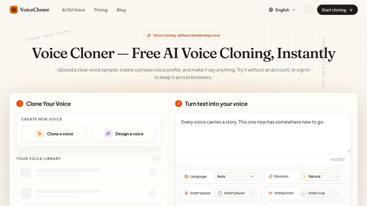 Voice Cloner 网站截图