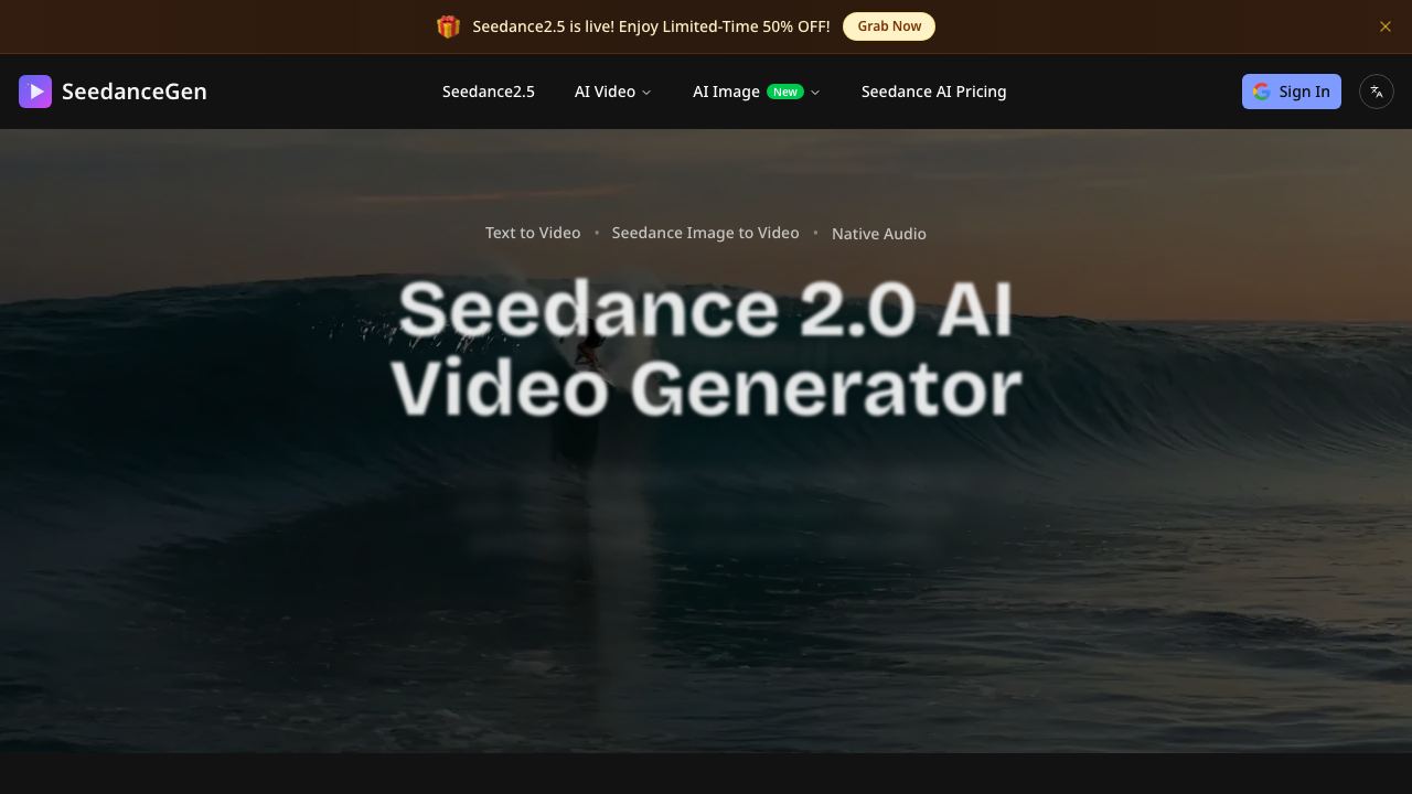 SeedanceGen AI website screenshot