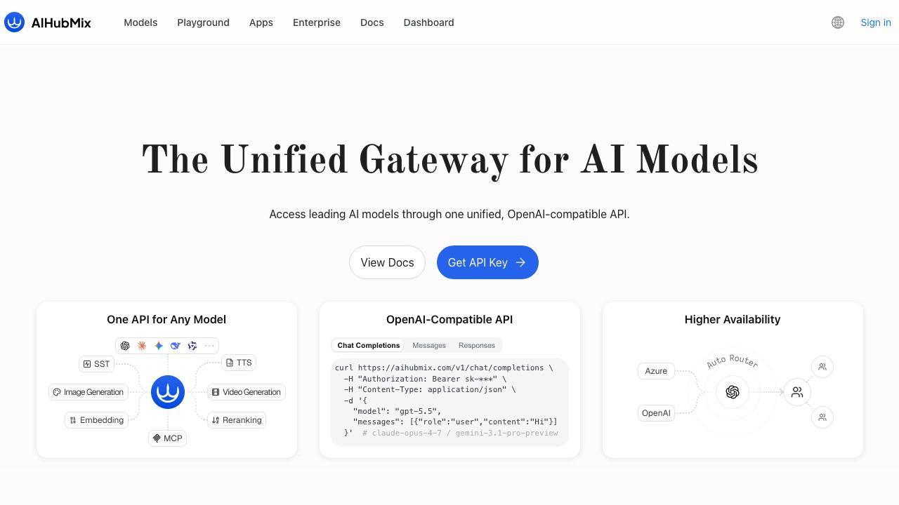 AiHubMix 网站截图