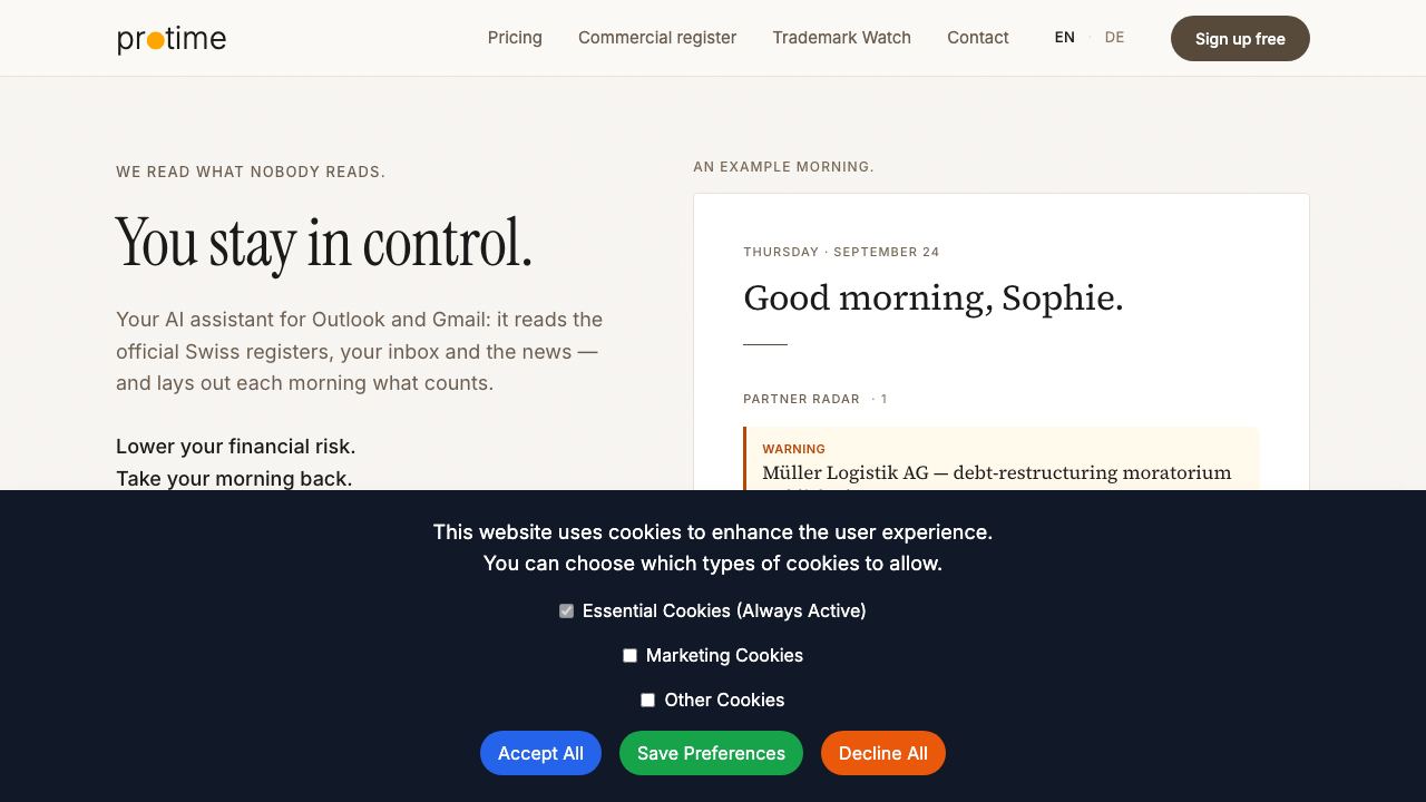 Protime website screenshot