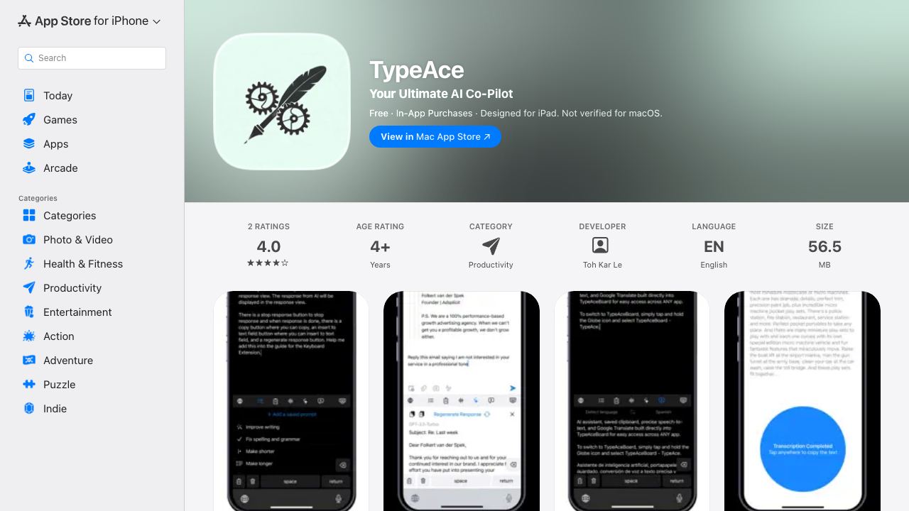 TypeAce 网站截图