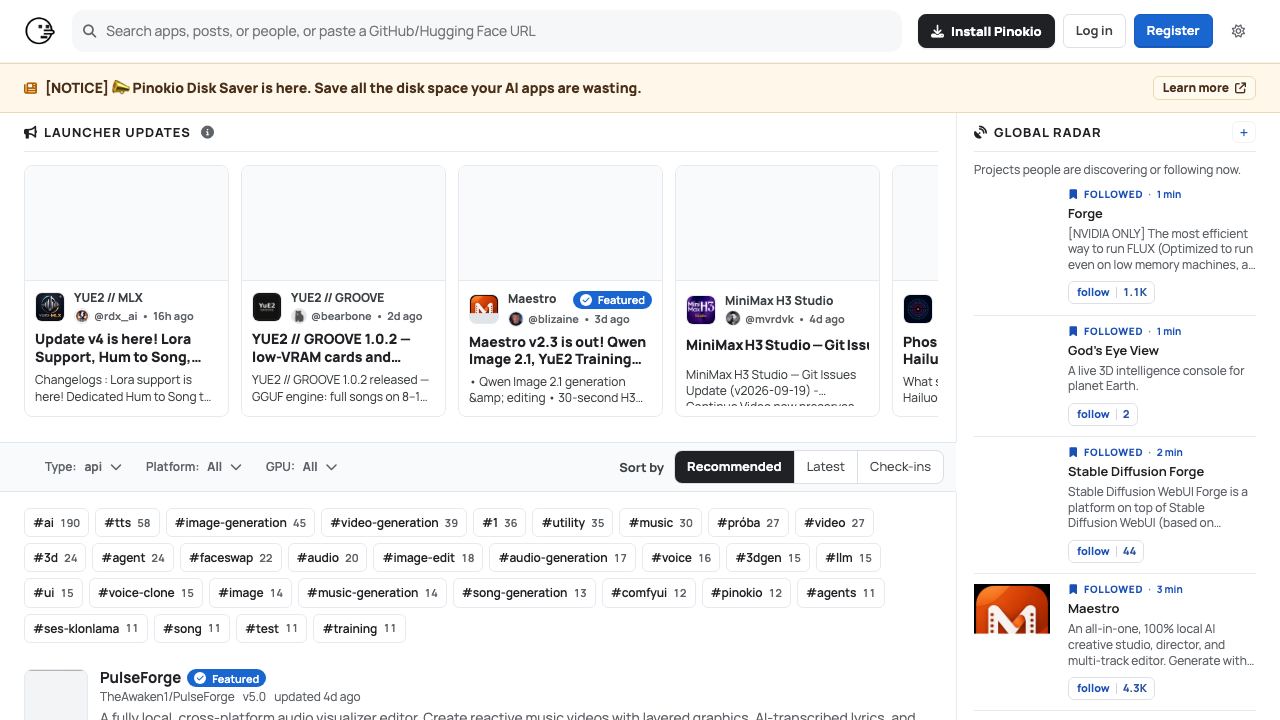 Pinokio website screenshot
