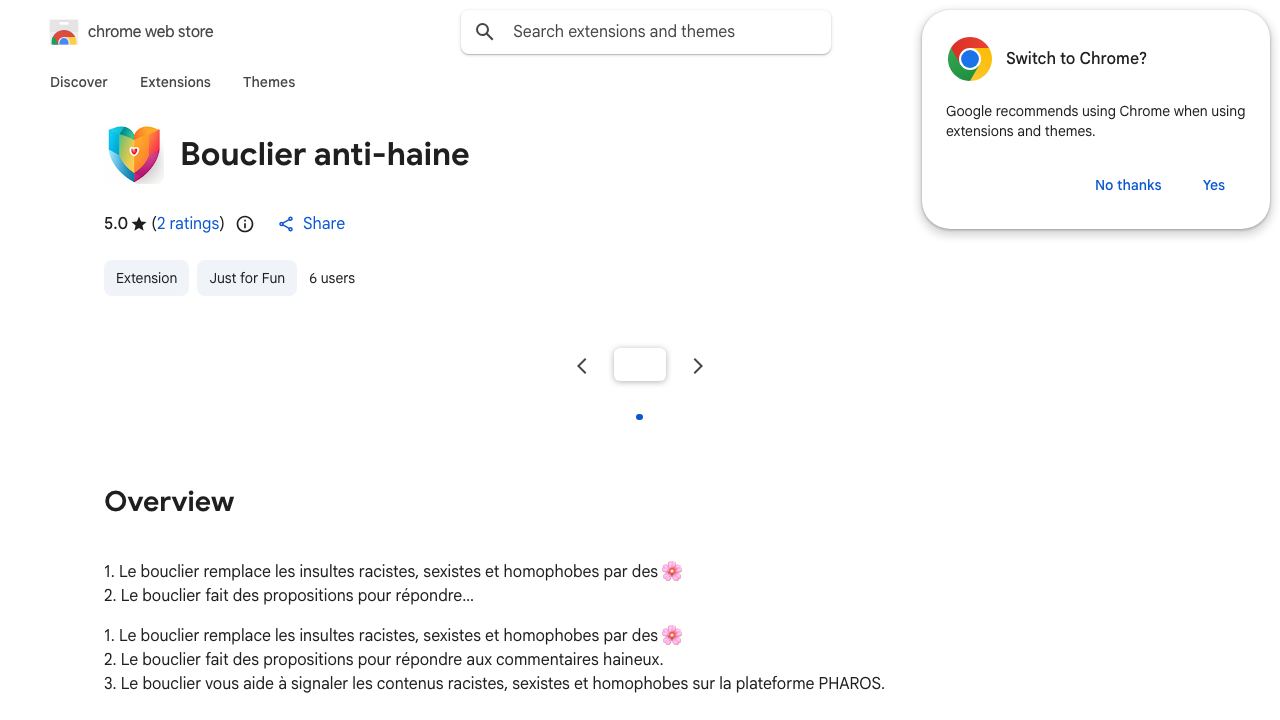 Bouclier anti-haine 网站截图