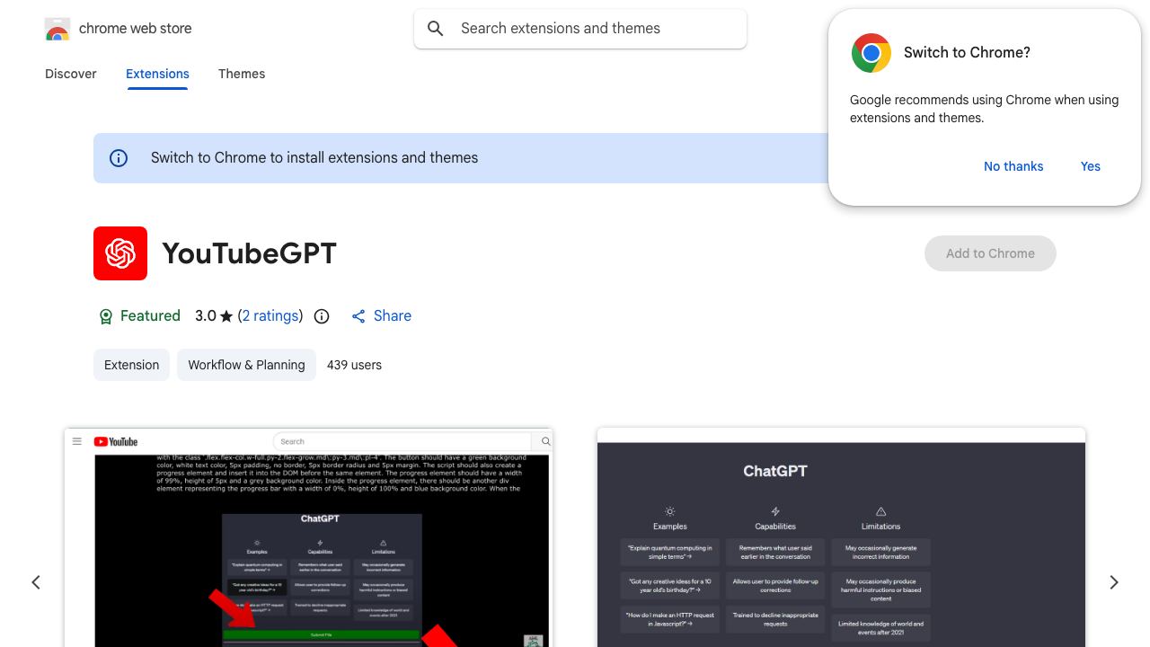 YouTubeGPT 网站截图