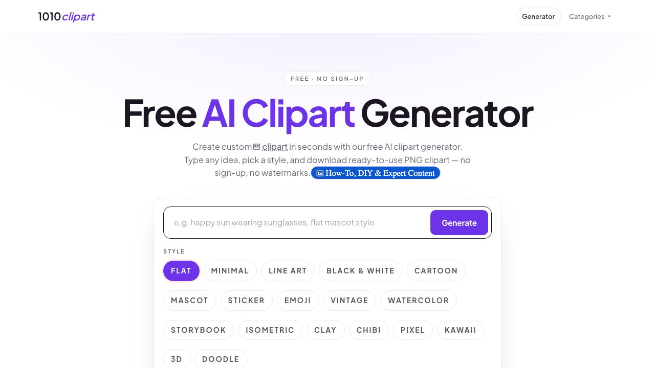Free AI Clipart Generator 网站截图