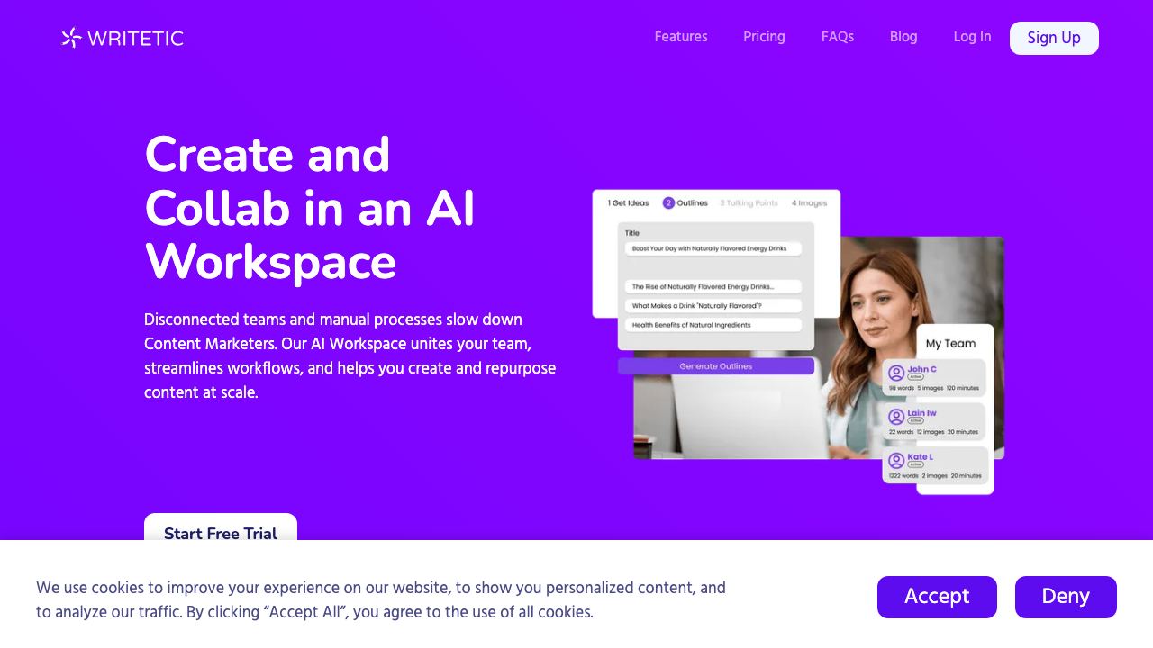 Writetic website screenshot