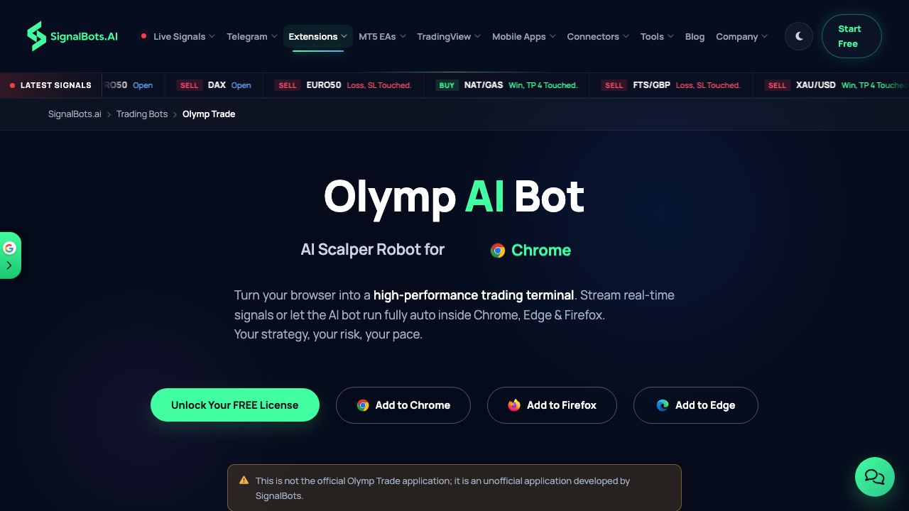 Olymp AI Bot 网站截图