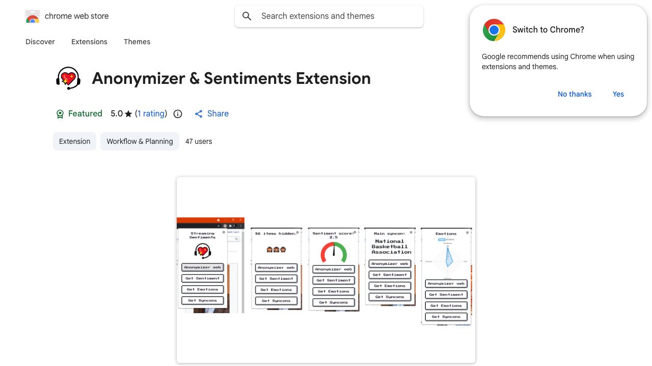 Anonymizer & Sentiments Extension 网站截图
