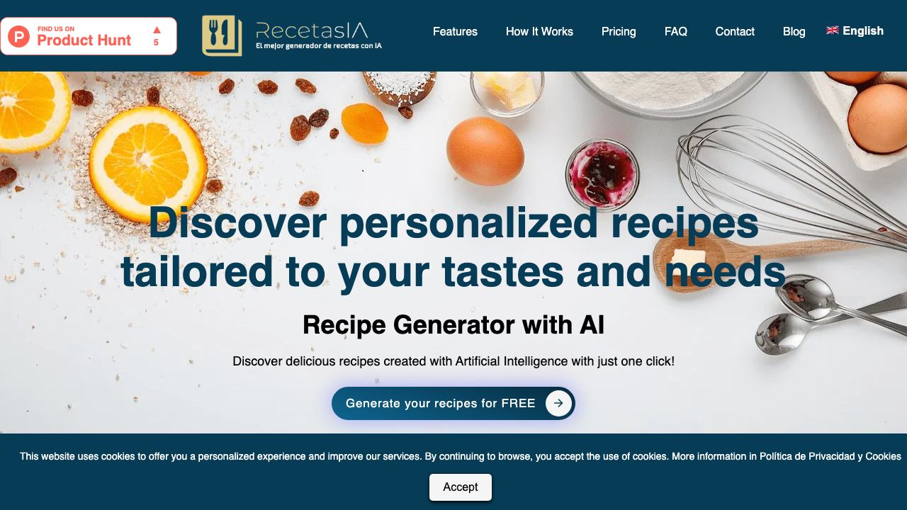 RecetasIA website screenshot