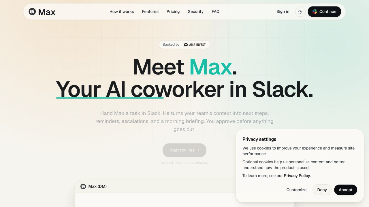 Max website screenshot