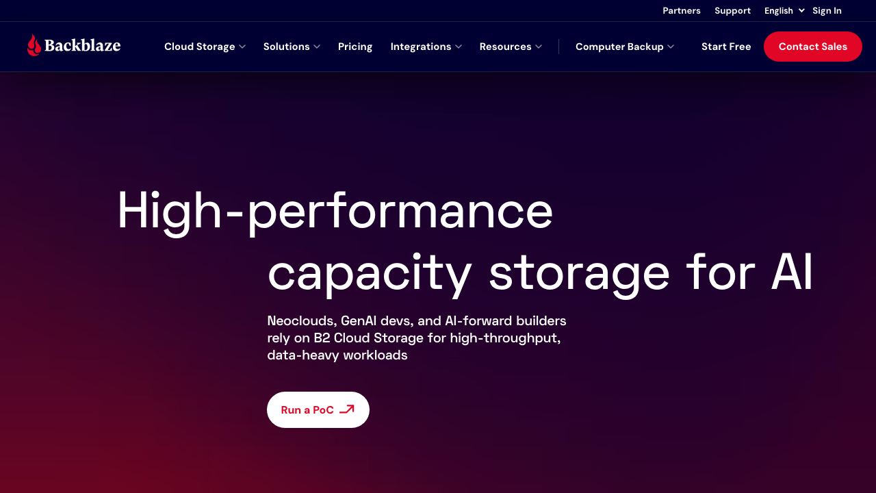 Backblaze website screenshot
