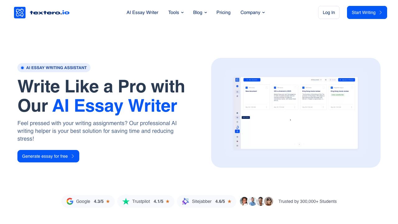 Textero AI Essay Writer 网站截图
