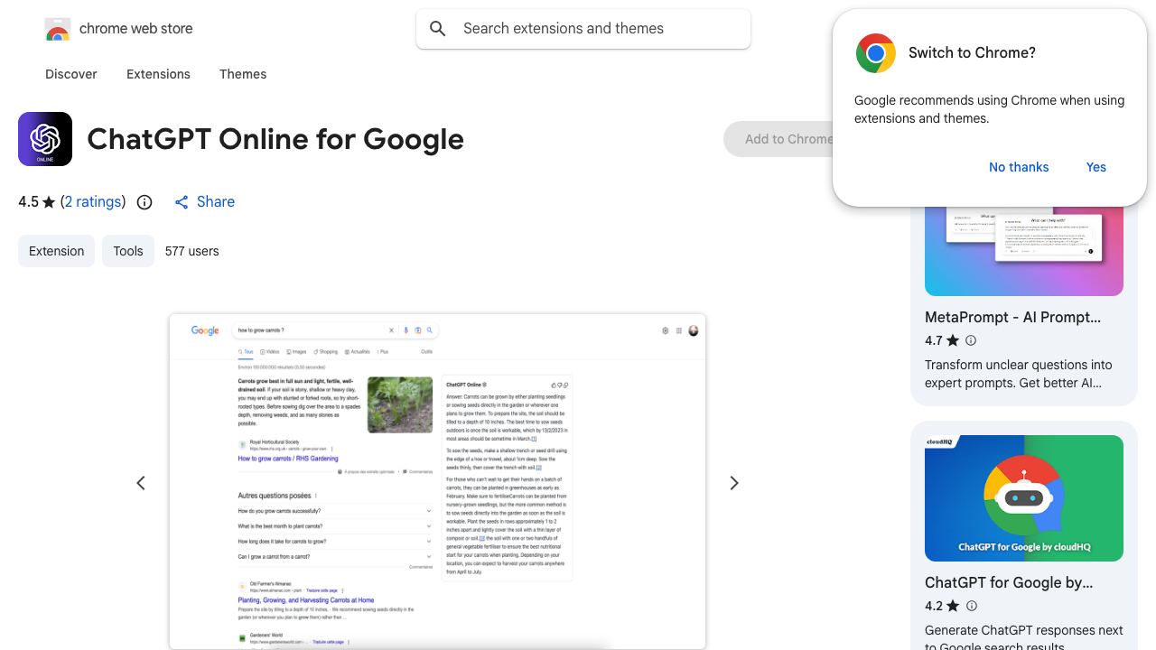 ChatGPT Online for Google 网站截图