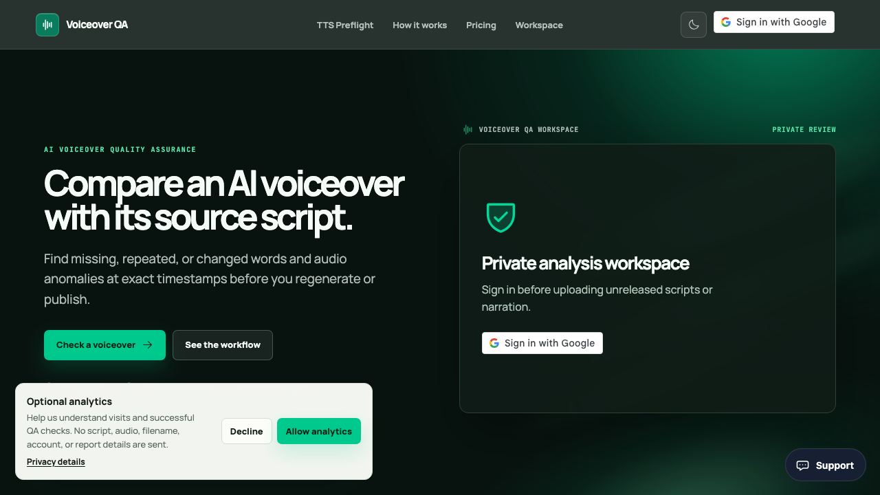 Voiceover QA website screenshot