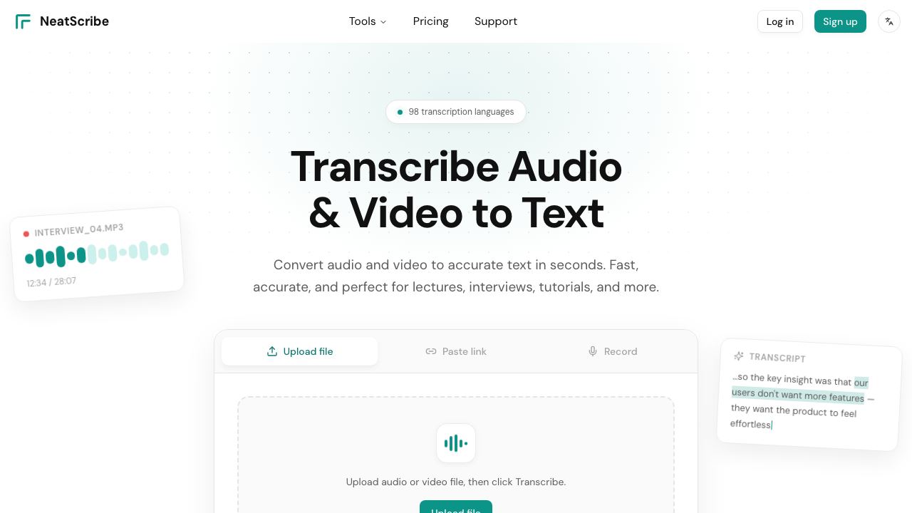 NeatScribe website screenshot