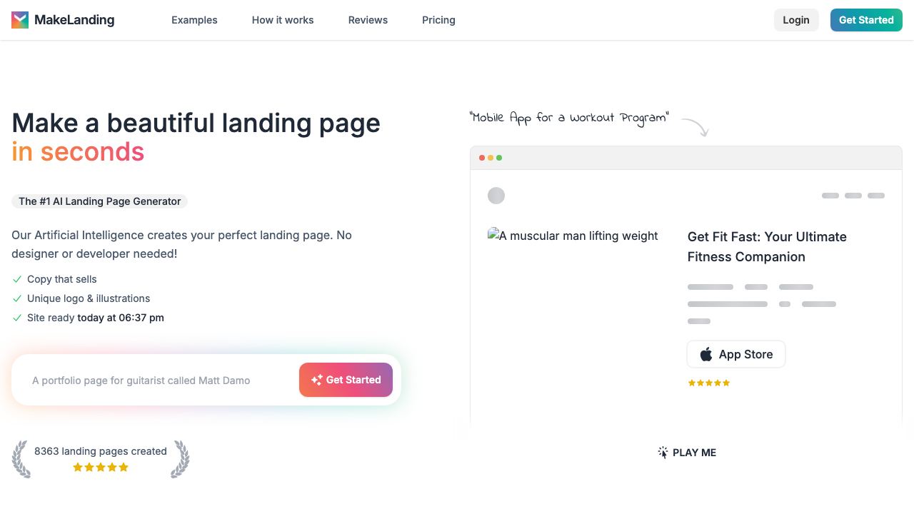 Makelanding website screenshot