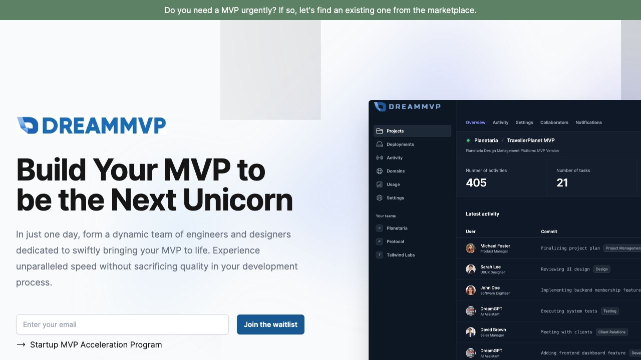 DreamMVP 网站截图