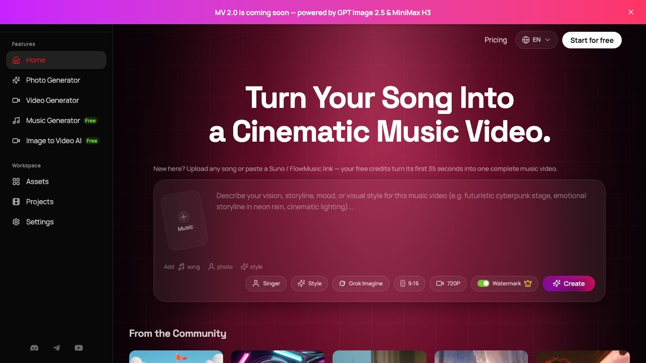 AI Music Video Generator - so 网站截图