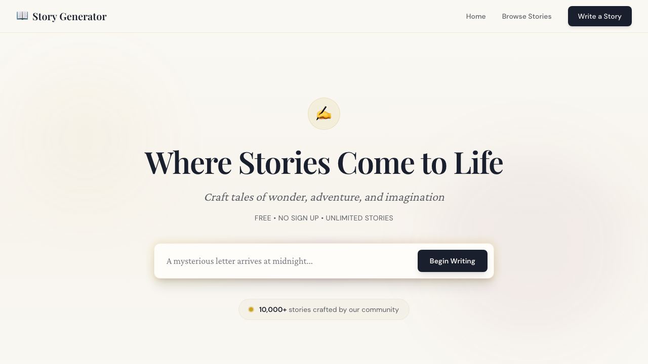 Best Free AI Story Generator 网站截图