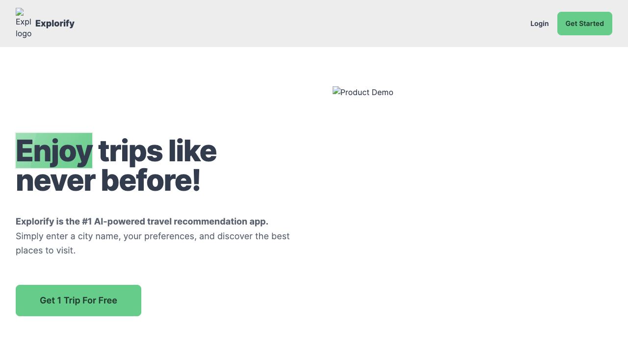 Explorify - AI Travel 网站截图