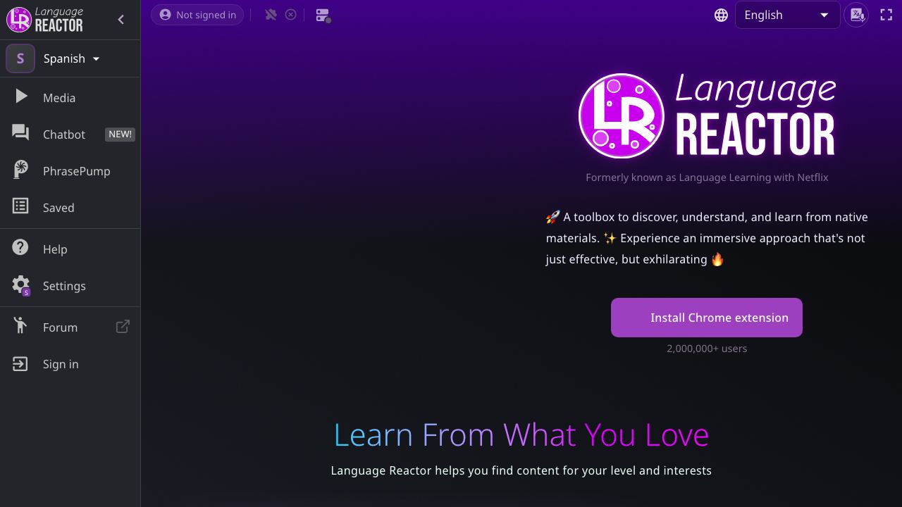 Language REACTOR 网站截图