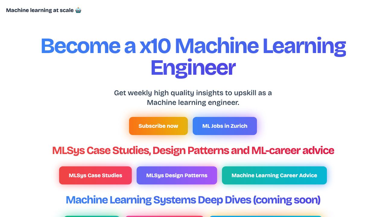 Machine learning at scale website screenshot