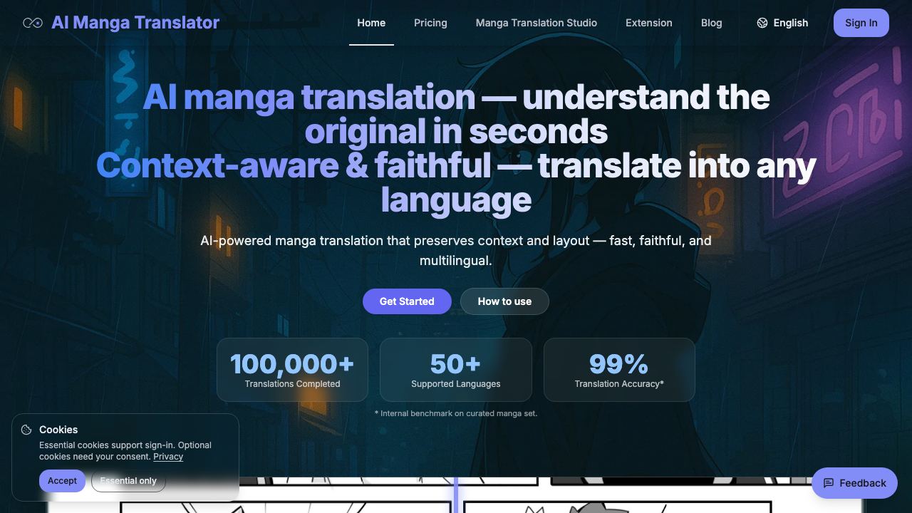 AI Manga Translator—Fast, Accurate, Multilingual OCR 网站截图