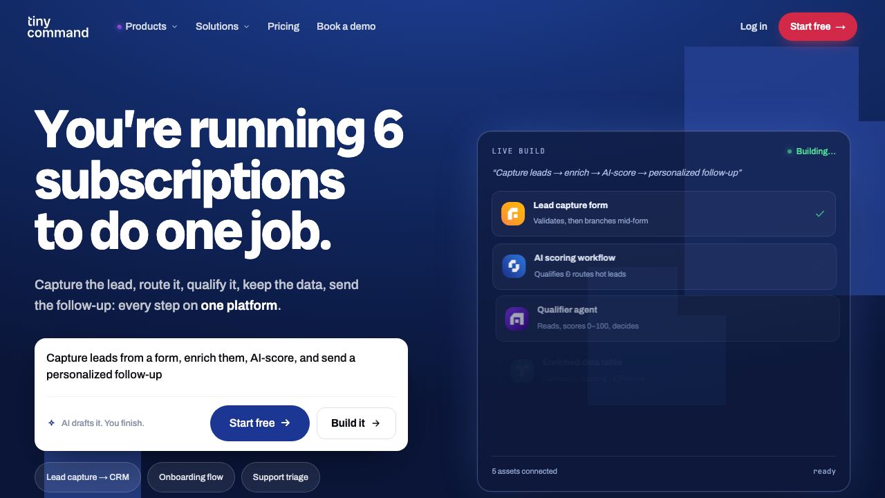 TinyCommand website screenshot