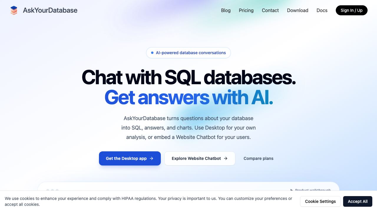 AskYourDatabase website screenshot