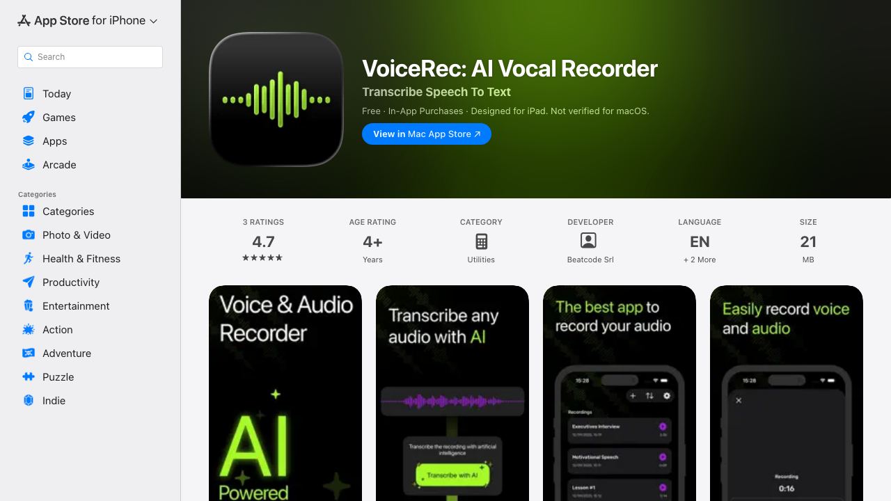 VoiceRec: AI Vocal Recorder 网站截图