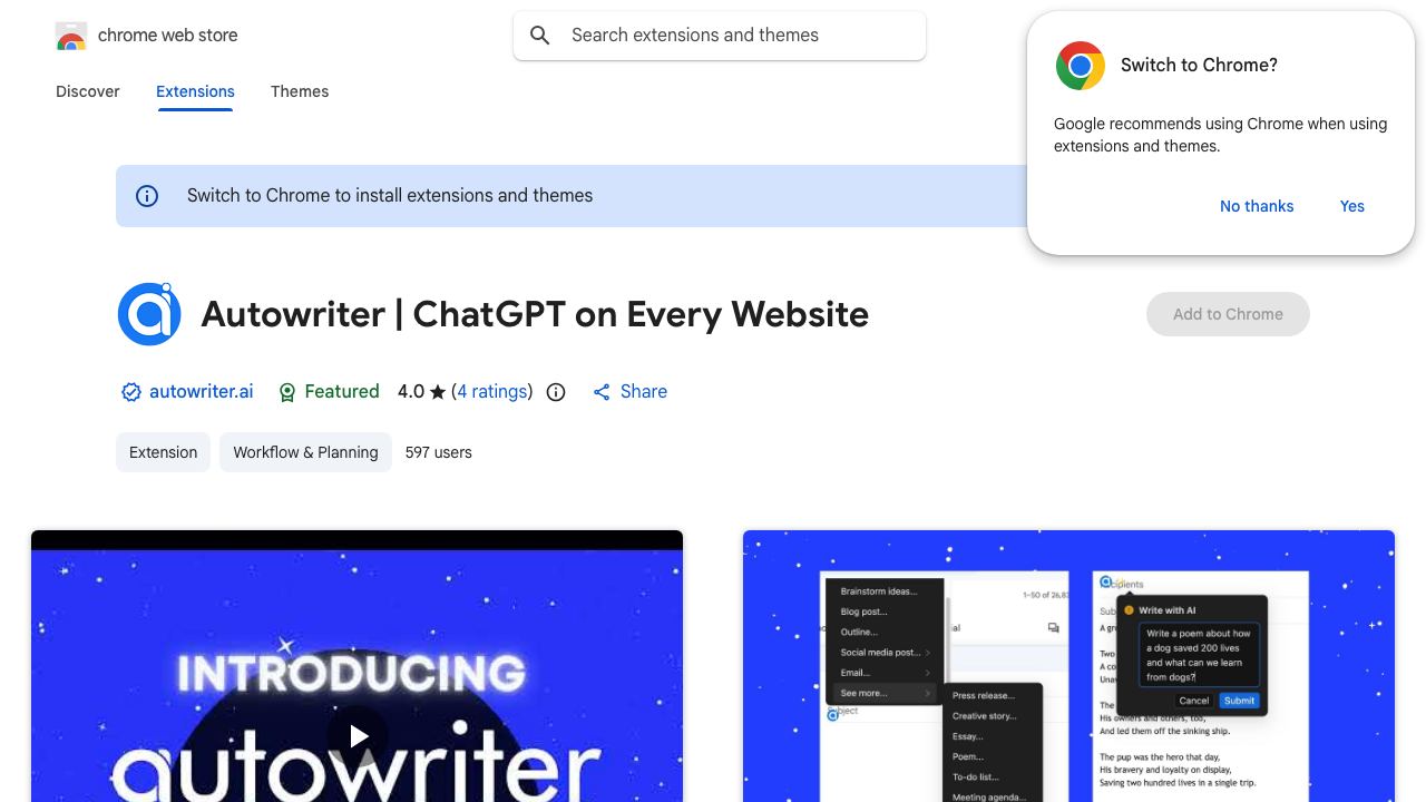 Autowriter | ChatGPT on Every Website 网站截图